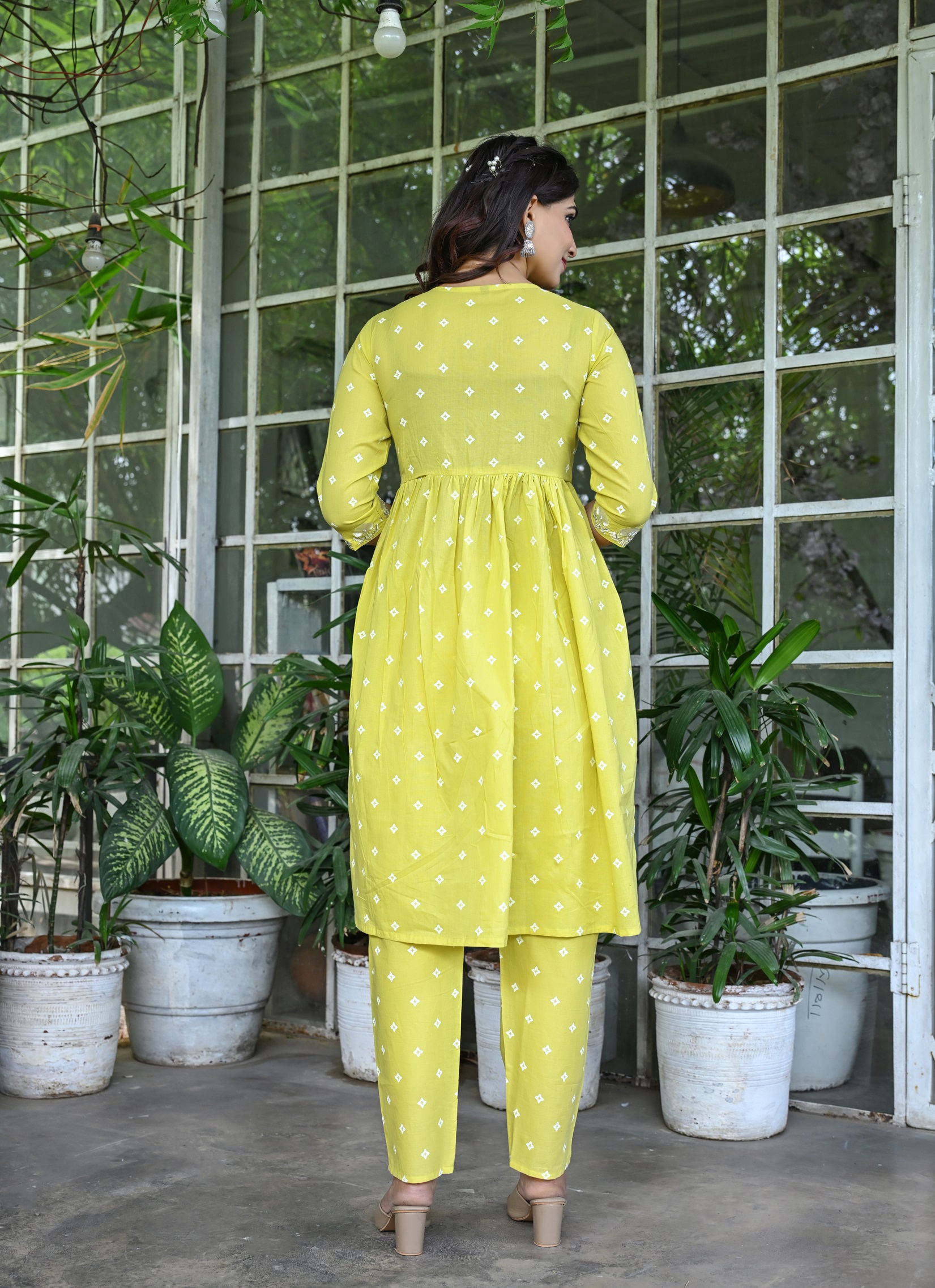 Women's Yellow Cotton Embroidery Kurta Set with Floral Printed and Dupatta - Image 6