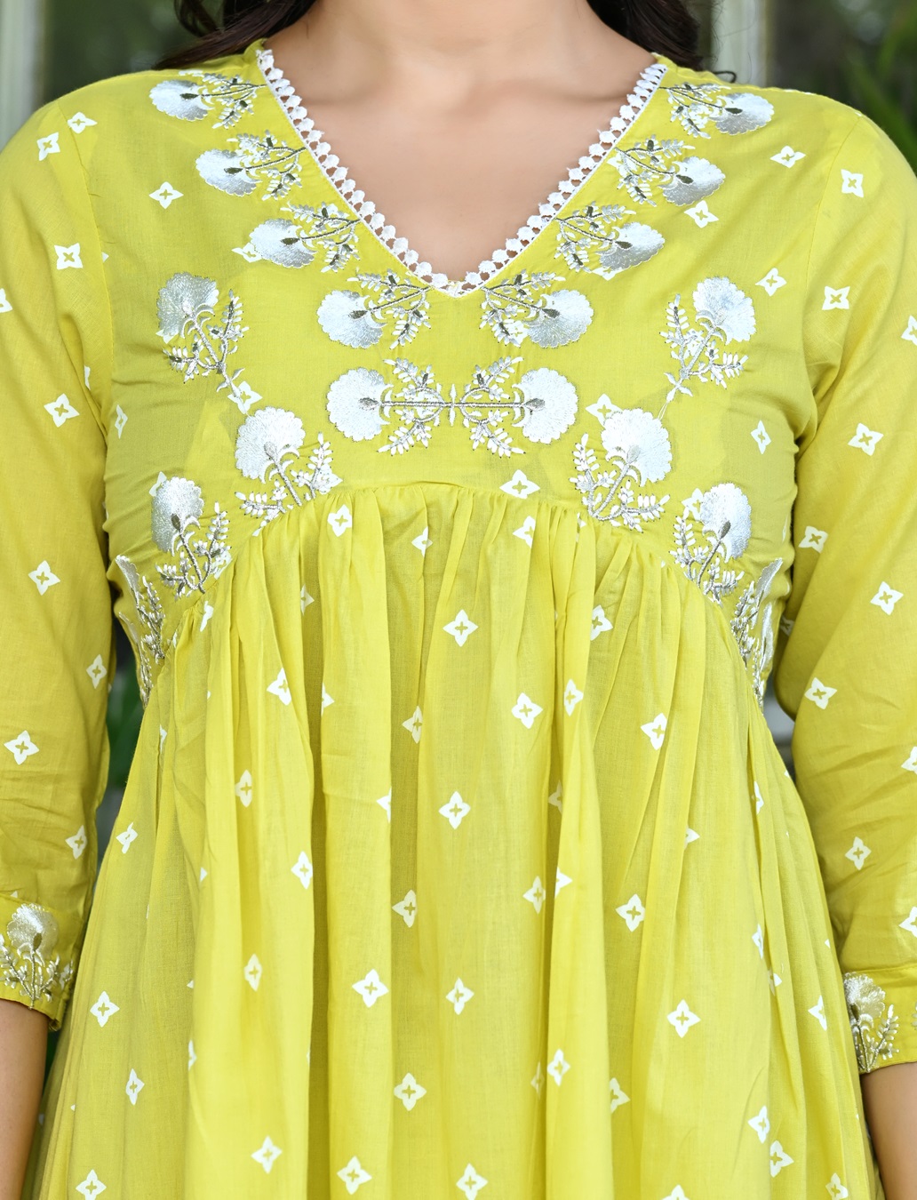 Women's Yellow Cotton Embroidery Kurta Set with Floral Printed and Dupatta - Image 4