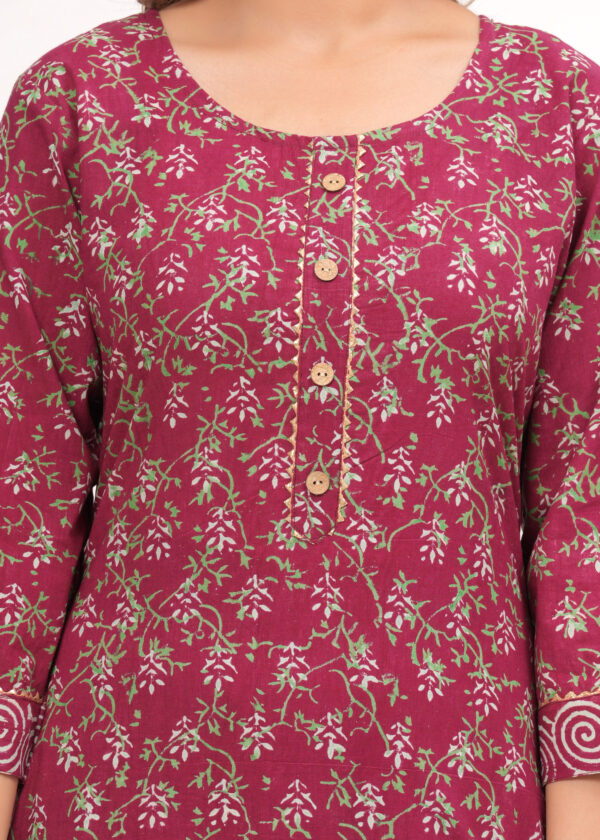 Vasuprada Women’s Wine Jaipur Hand Block Printed Cotton Kurta Set with Dupatta - Image 5