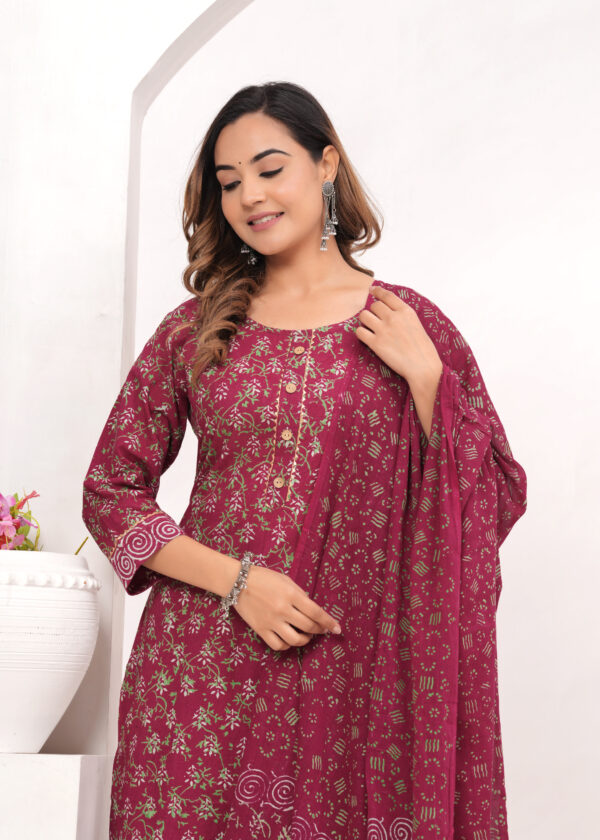 Vasuprada Women’s Wine Jaipur Hand Block Printed Cotton Kurta Set with Dupatta - Image 4