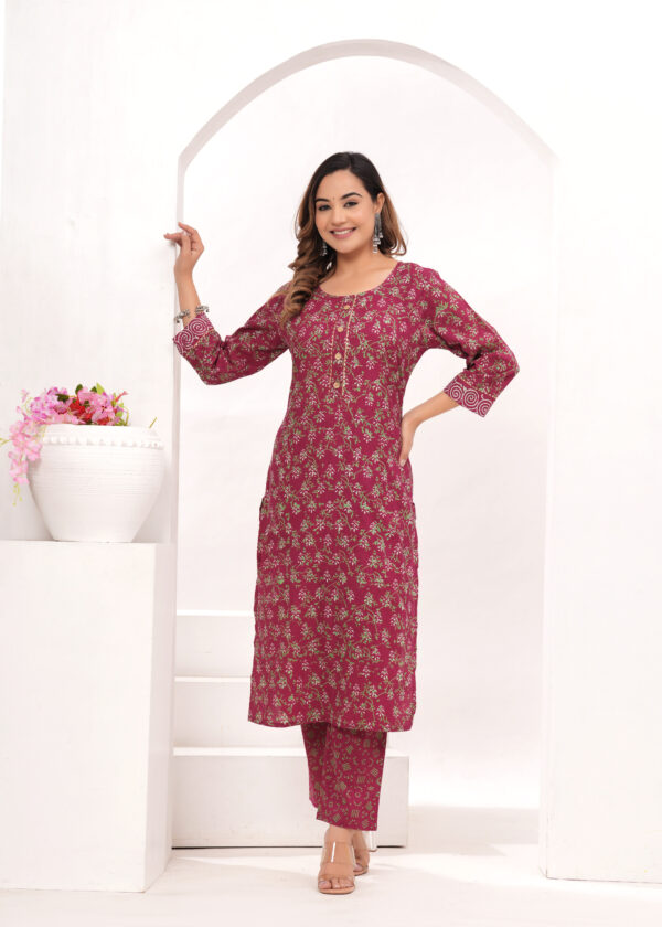 Vasuprada Women’s Wine Jaipur Hand Block Printed Cotton Kurta Set with Dupatta - Image 2