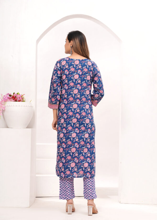 Women’s Navy Blue Jaipur Hand Block Printed Cotton Kurta Set with Dupatta - Image 8