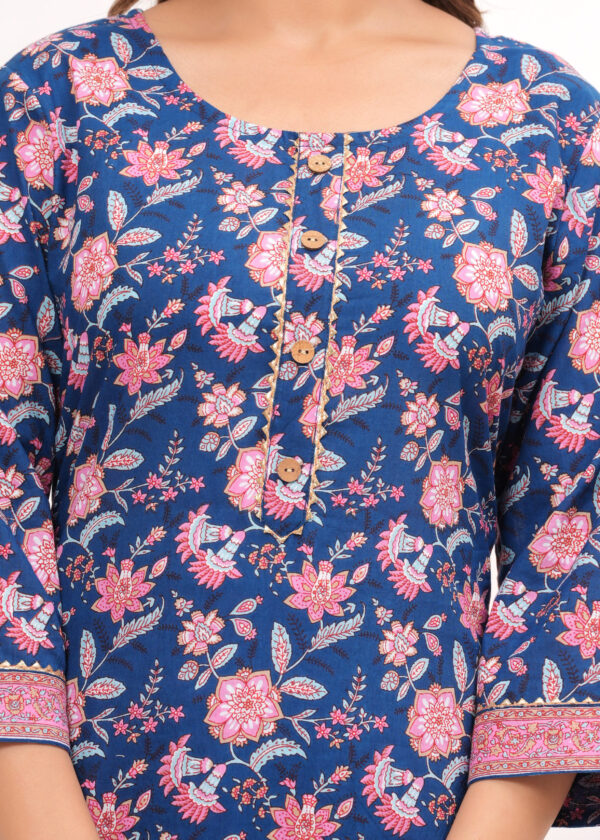 Women’s Navy Blue Jaipur Hand Block Printed Cotton Kurta Set with Dupatta - Image 2