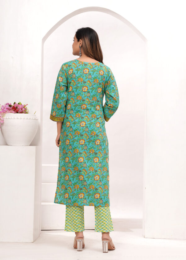 Vasuprada Aqua Green & Yellow Printed Cotton Suit Set for Women with Vibrant Dupatta - Image 7