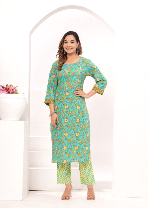Vasuprada Aqua Green & Yellow Printed Cotton Suit Set for Women with Vibrant Dupatta - Image 6