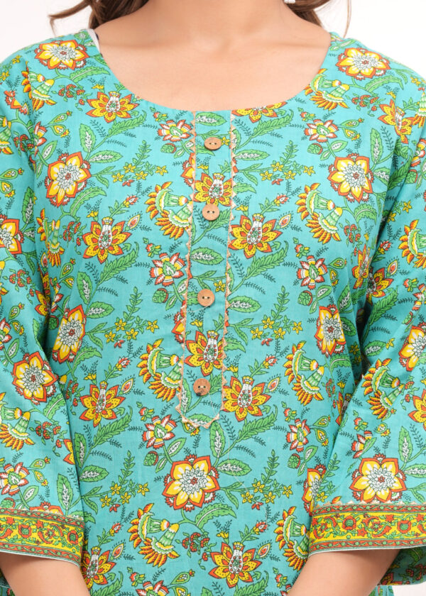 Vasuprada Aqua Green & Yellow Printed Cotton Suit Set for Women with Vibrant Dupatta - Image 2