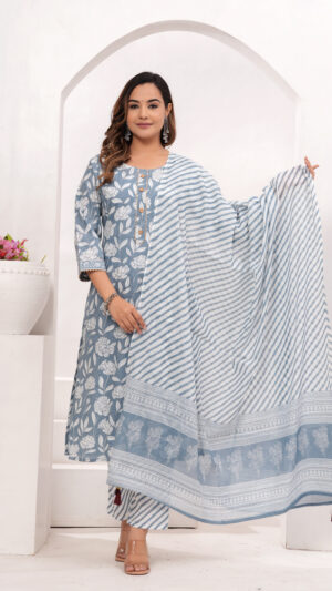Women Ethnic Motifs Printed Regular Kurta with Trousers & With Dupatta