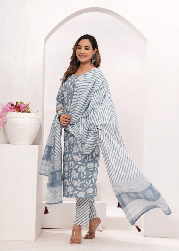 Women Ethnic Motifs Printed Regular Kurta with Trousers & With Dupatta - Image 6