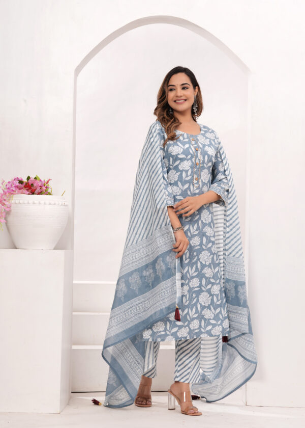 Women Ethnic Motifs Printed Regular Kurta with Trousers & With Dupatta - Image 5