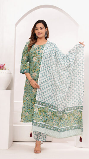 Women Ethnic Motifs Printed Regular Kurta with Trousers & With Dupatta