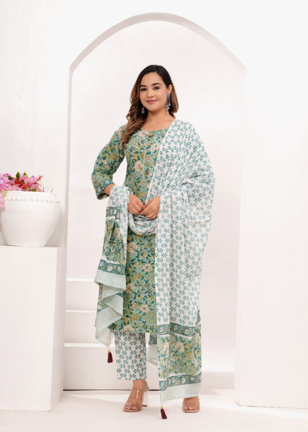 Women Ethnic Motifs Printed Regular Kurta with Trousers & With Dupatta - Image 6