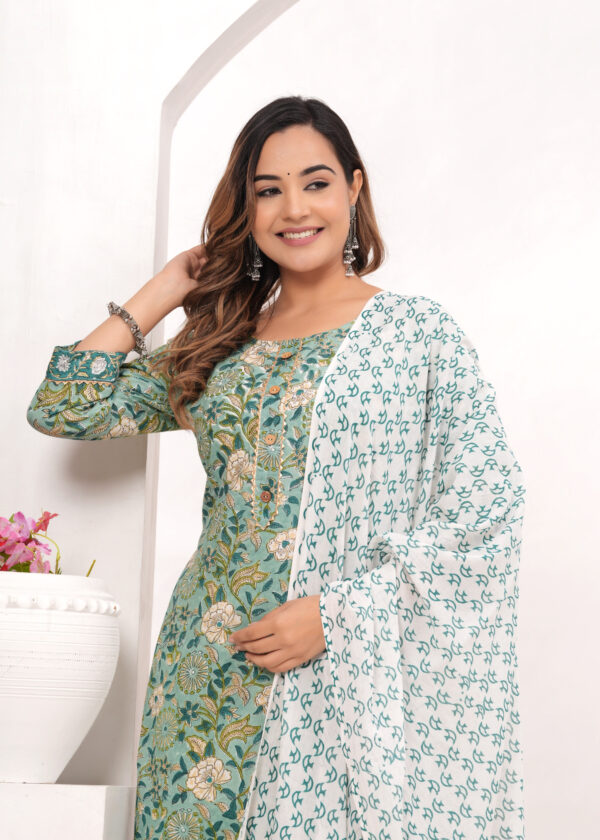 Women Ethnic Motifs Printed Regular Kurta with Trousers & With Dupatta - Image 3