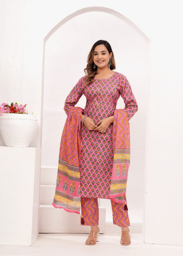 Women Ethnic Motifs Printed Regular Kurta with Trousers & With Dupatta - Image 5