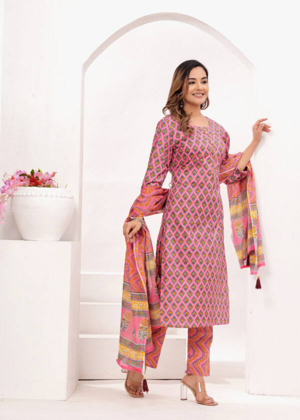Women Ethnic Motifs Printed Regular Kurta with Trousers & With Dupatta - Image 4