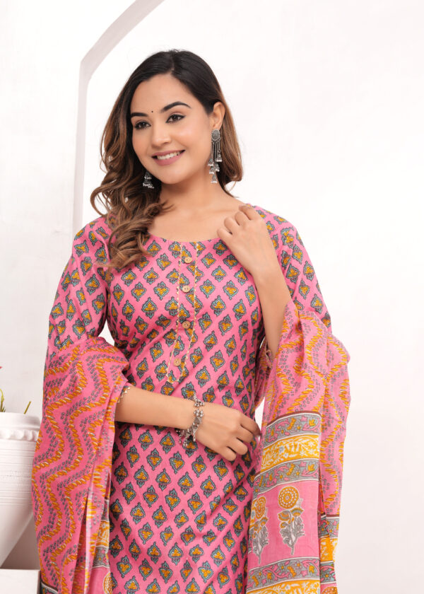 Women Ethnic Motifs Printed Regular Kurta with Trousers & With Dupatta - Image 3