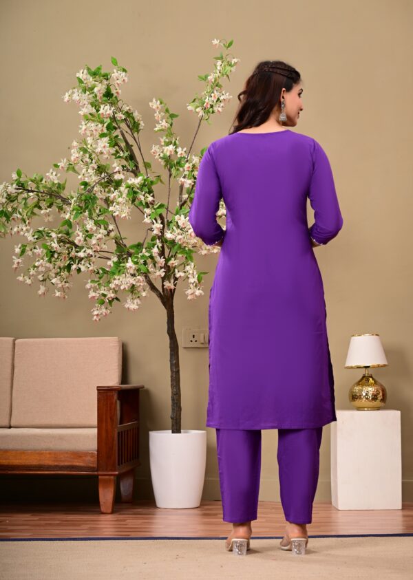 Purple Ethnic Motifs Embroidered Cotton Kurta with Trousers & Dupatta - Image 8