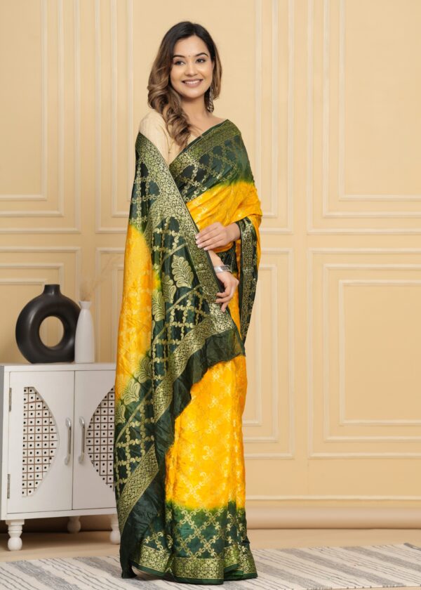 Gharchola Banarasi Silk Saree with Running Blouse Piece – Green & Yellow - Image 8