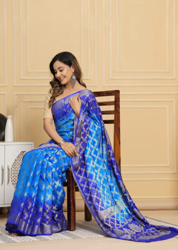 Gharchola Banarasi Silk Saree with Running Blouse Piece – Blue - Image 7