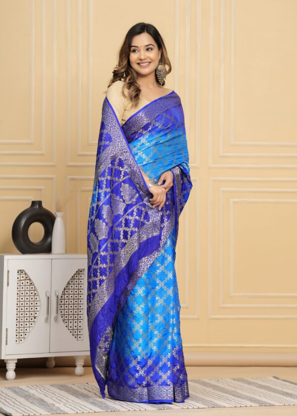 Gharchola Banarasi Silk Saree with Running Blouse Piece – Blue - Image 5