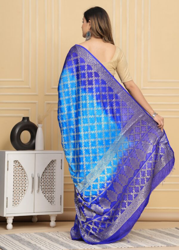 Gharchola Banarasi Silk Saree with Running Blouse Piece – Blue - Image 4
