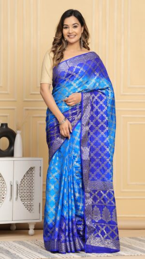 Gharchola Banarasi Silk Saree with Running Blouse Piece – Blue