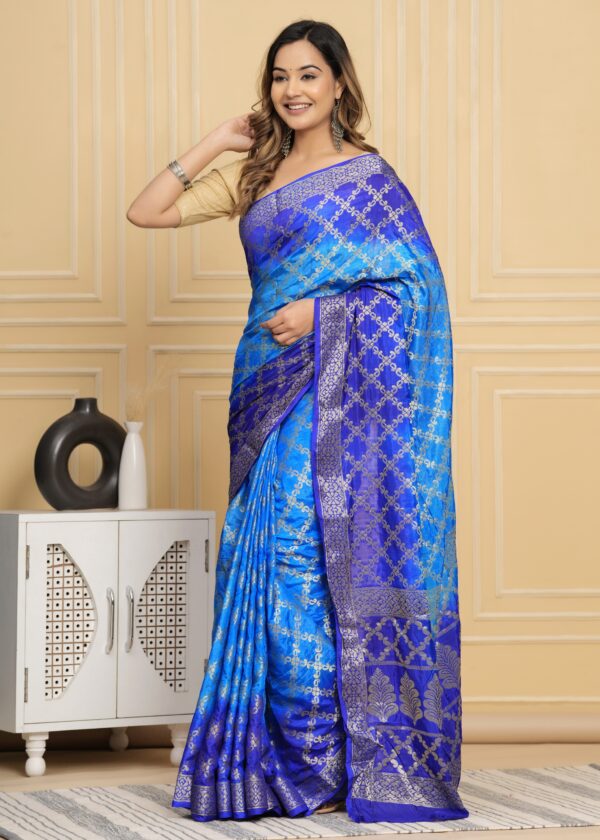 Gharchola Banarasi Silk Saree with Running Blouse Piece – Blue - Image 2