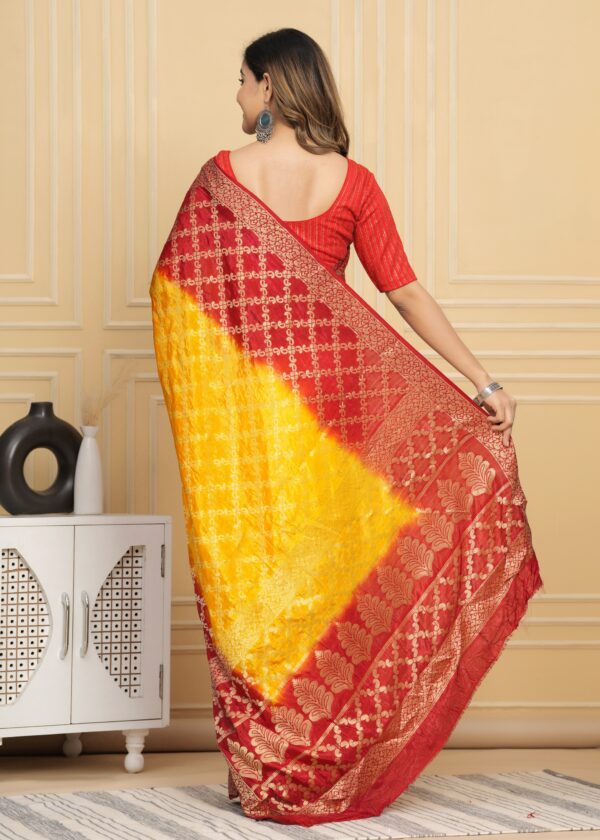 Gharchola Banarasi Silk Saree with Running Blouse Piece – Red & Yellow - Image 8