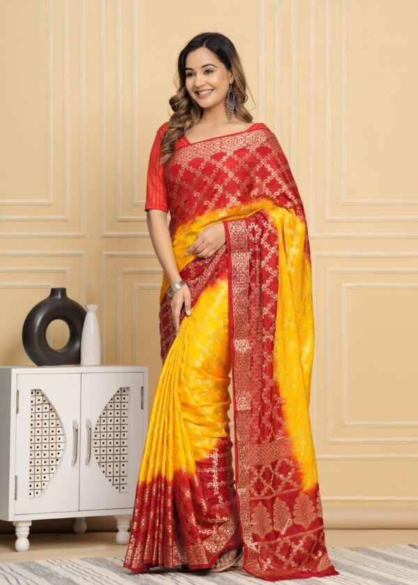 Gharchola Banarasi Silk Saree with Running Blouse Piece – Red & Yellow